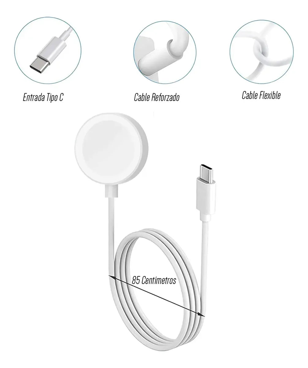 Cargador Para Apple Watch Magnético Cable Usb C Carga Iwatch Color Blanco